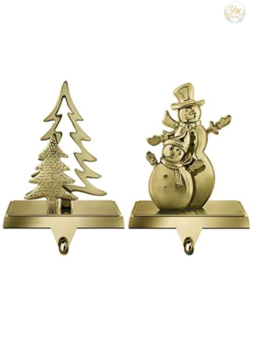 2pc Christmas Stocking Holders Metal Bronze Snowman Tree Hooks